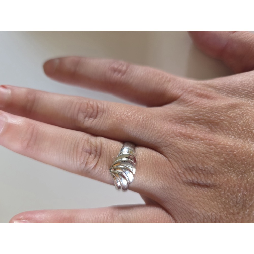 Vintage Silver Tone Statement Ring Raised Swirl Dome Design Hallmarked